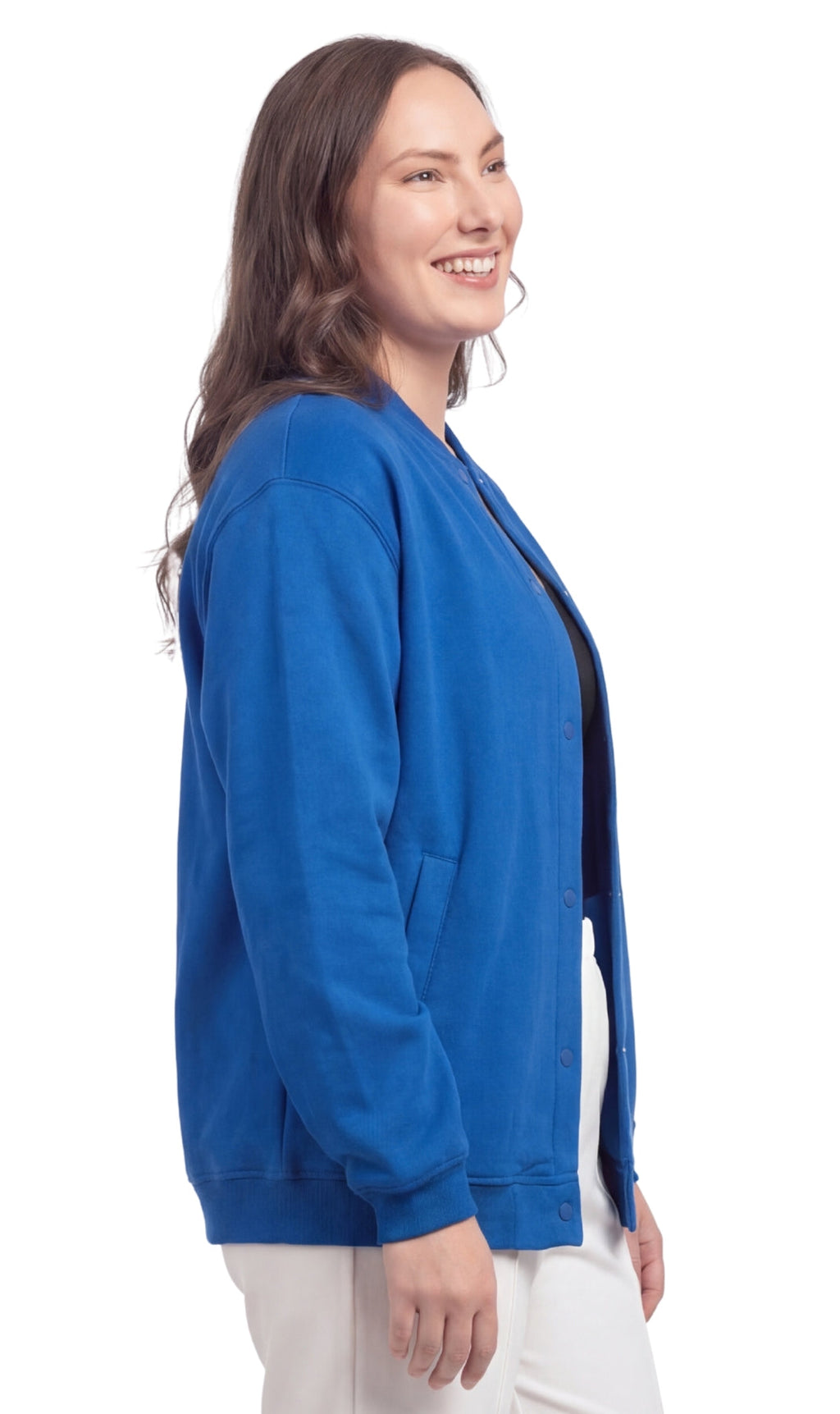 Women's Snap Up Jacket with Stand Collar and Patch Pockets
