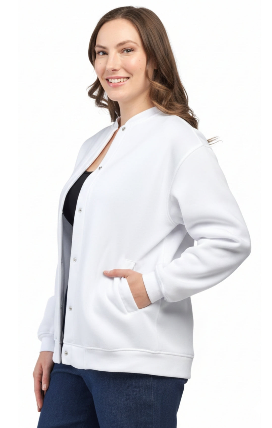 Women's Snap Up Jacket with Stand Collar and Patch Pockets