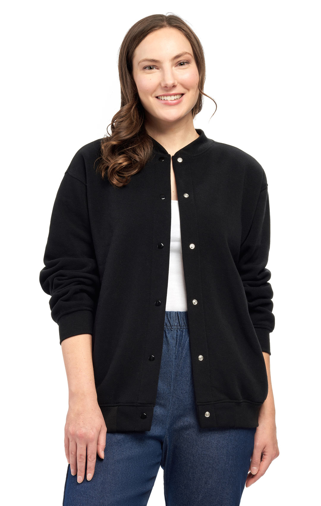 Women's Snap Up Jacket with Stand Collar and Patch Pockets