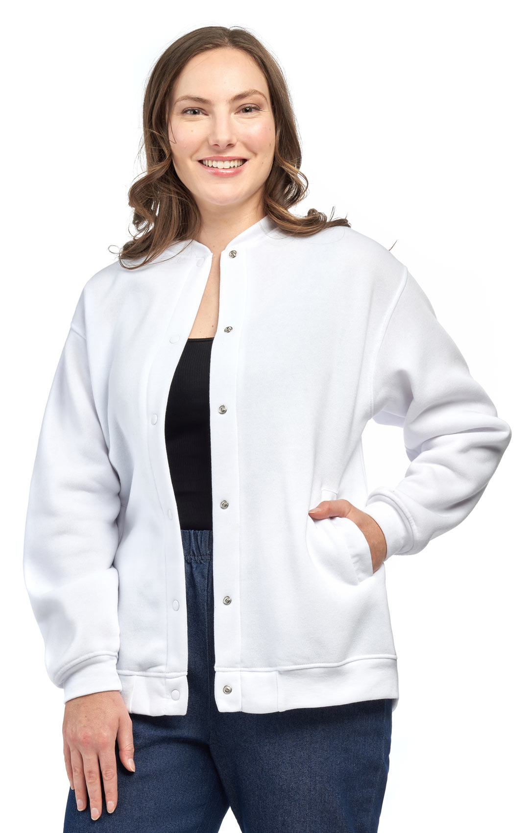 Women's Snap Up Jacket with Stand Collar and Patch Pockets