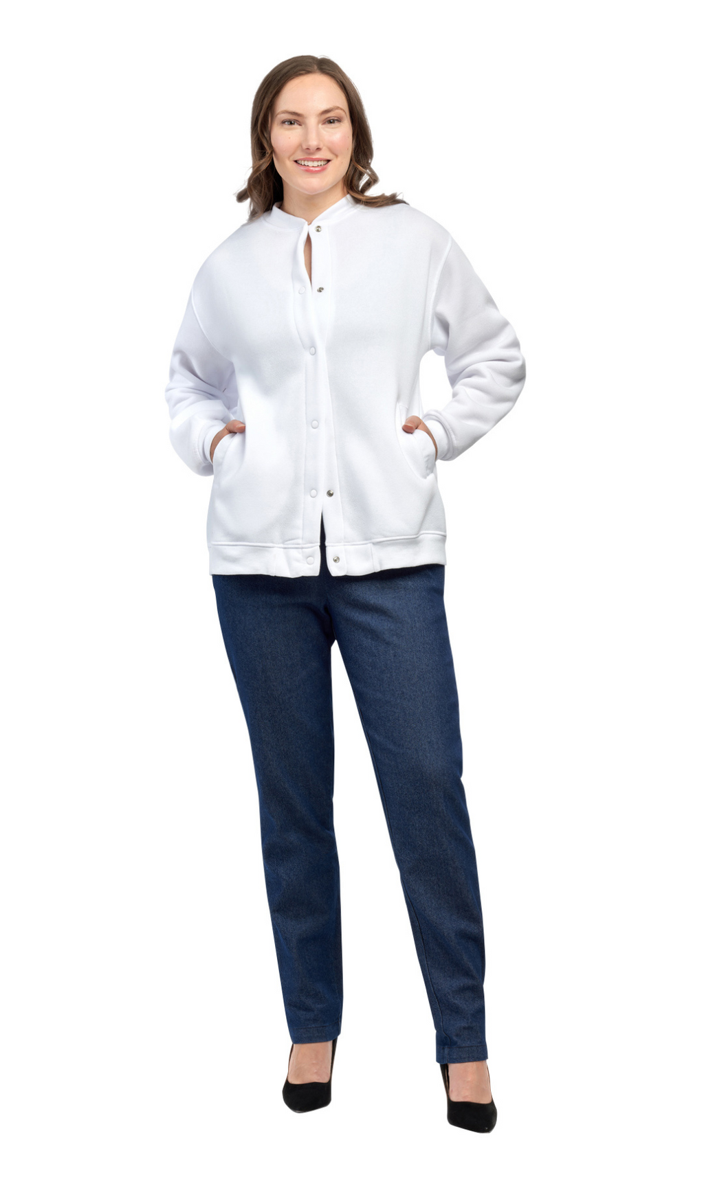 Women's Snap Up Jacket with Stand Collar and Patch Pockets