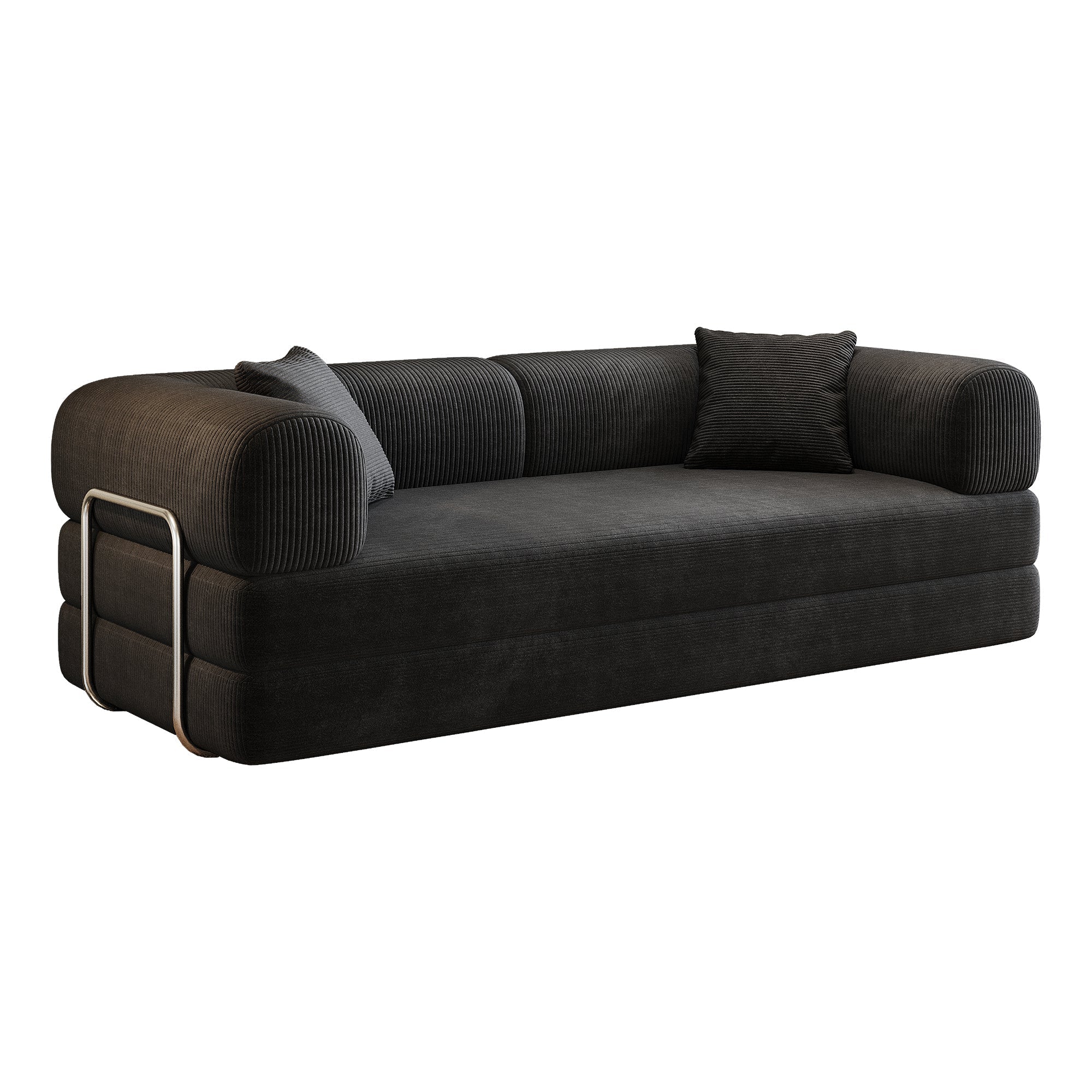 78.8' Compression Sofa,Convertible Floor Sofa Bed-with Pillow Back Support Armrest,Comfy Futon Couch Sleeper Bed,Loveseats Boneless Modular Sectional Sofa,Corduroy fabric,for Living Room,Bedroom,Black