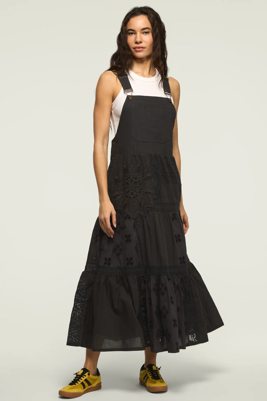 [167315-001] WOMENS LUCKY BRAND CUTWORK OVERALL MAXI DRESS - RAVEN