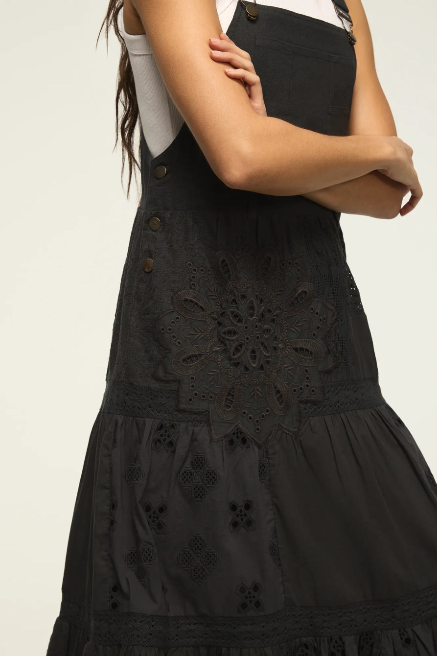 [167315-001] WOMENS LUCKY BRAND CUTWORK OVERALL MAXI DRESS - RAVEN