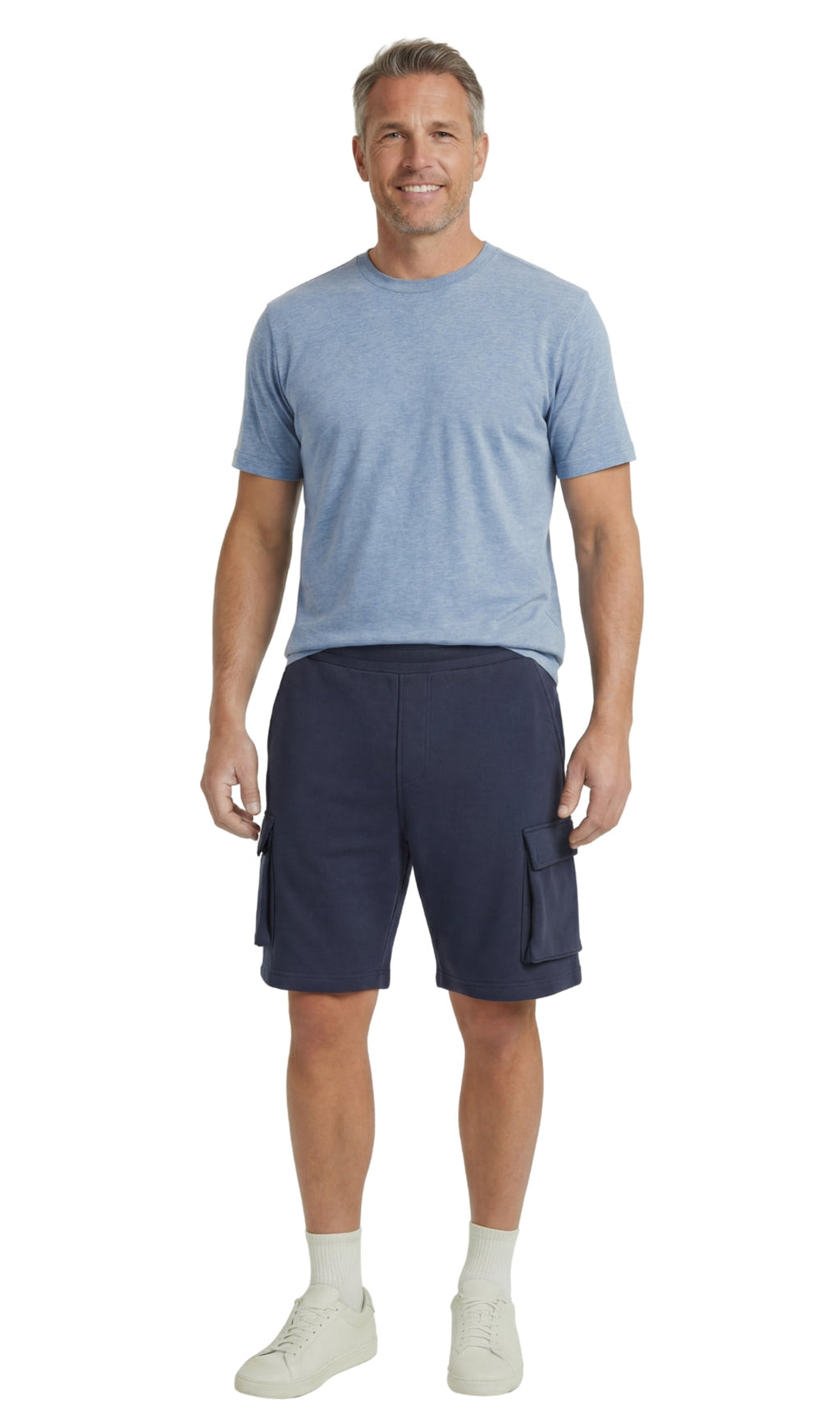 Men's Fleece Cargo Shorts — Elastic Waist Multi-Pocket Sweat Shorts