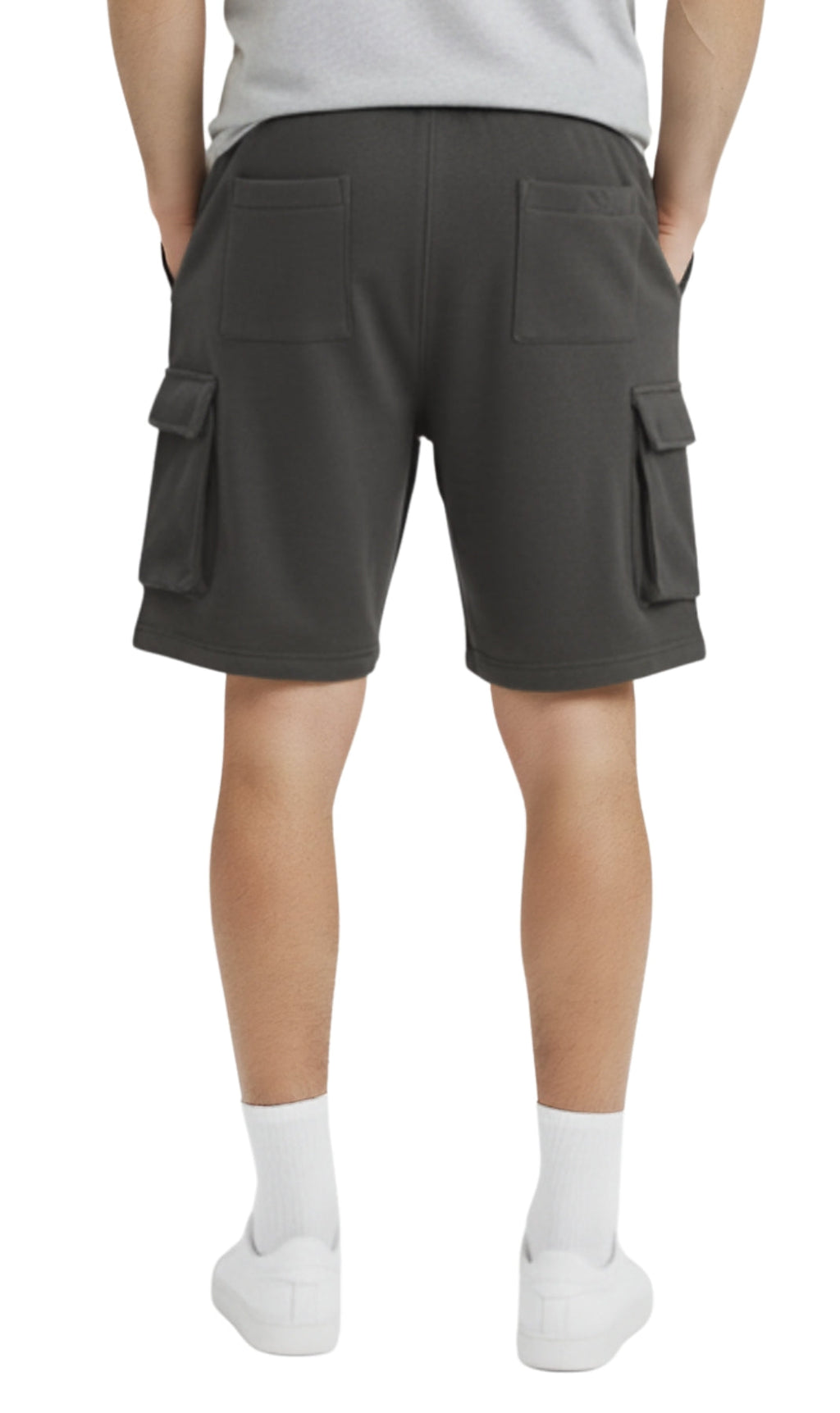 Men's Fleece Cargo Shorts — Elastic Waist Multi-Pocket Sweat Shorts