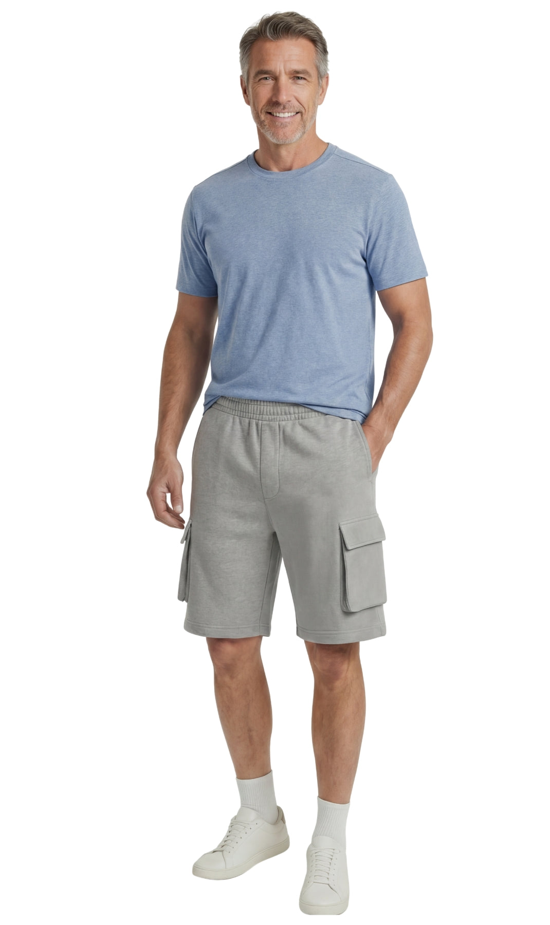 Men's Fleece Cargo Shorts — Elastic Waist Multi-Pocket Sweat Shorts