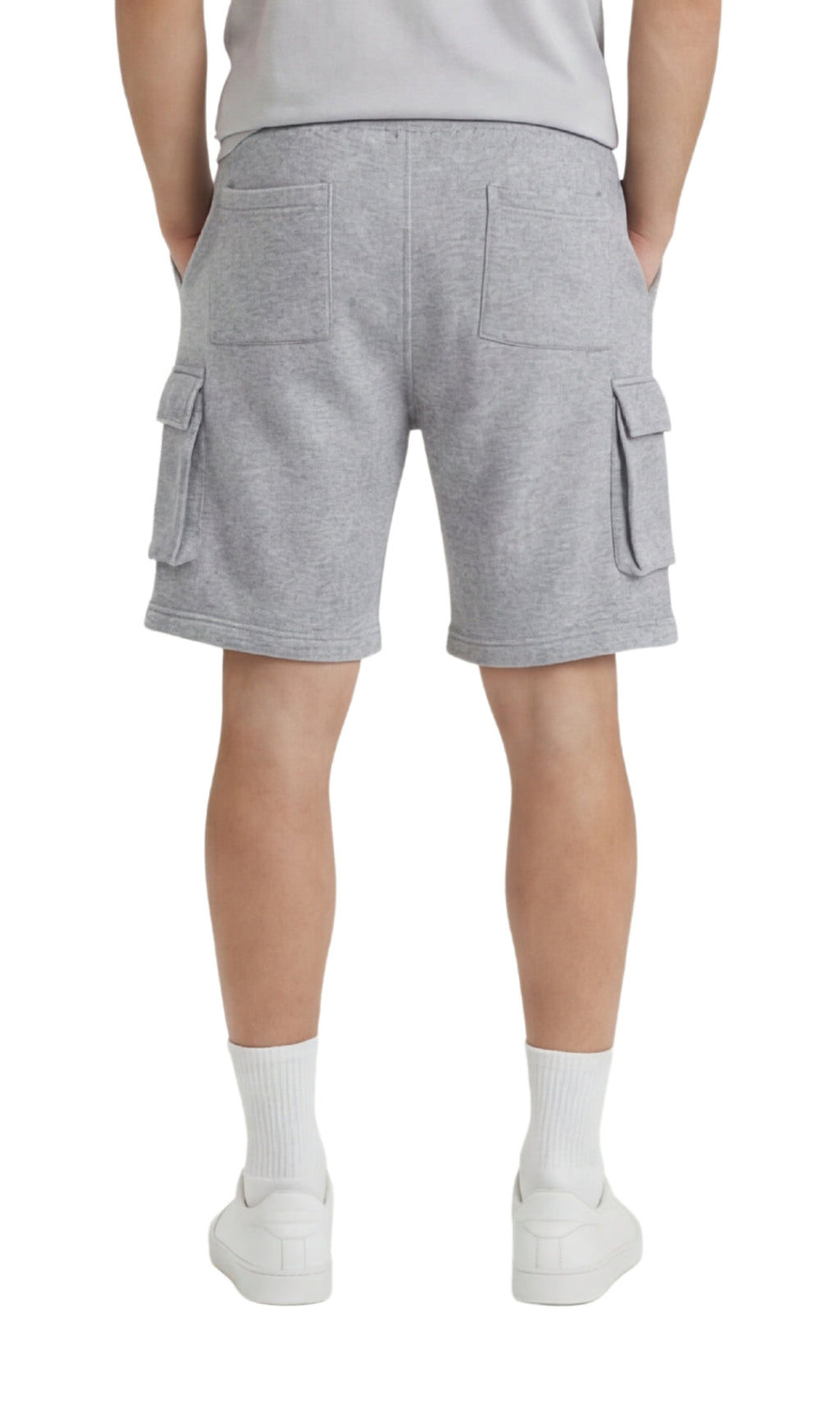 Men's Fleece Cargo Shorts — Elastic Waist Multi-Pocket Sweat Shorts