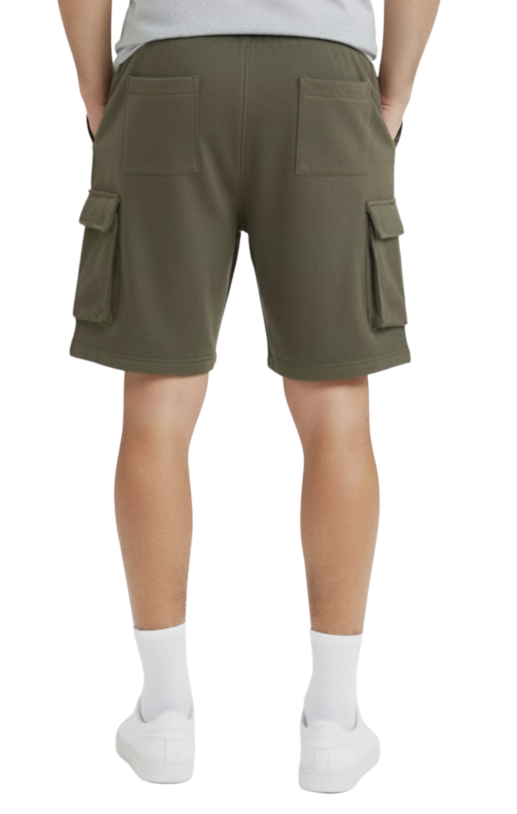 Men's Fleece Cargo Shorts — Elastic Waist Multi-Pocket Sweat Shorts