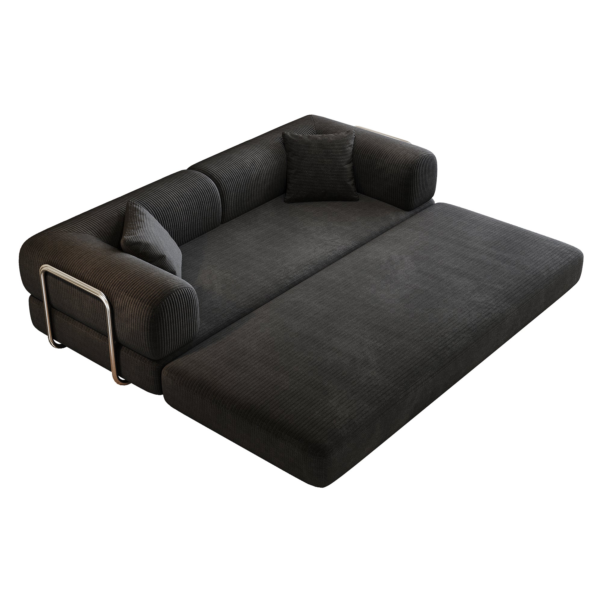 78.8' Compression Sofa,Convertible Floor Sofa Bed-with Pillow Back Support Armrest,Comfy Futon Couch Sleeper Bed,Loveseats Boneless Modular Sectional Sofa,Corduroy fabric,for Living Room,Bedroom,Black