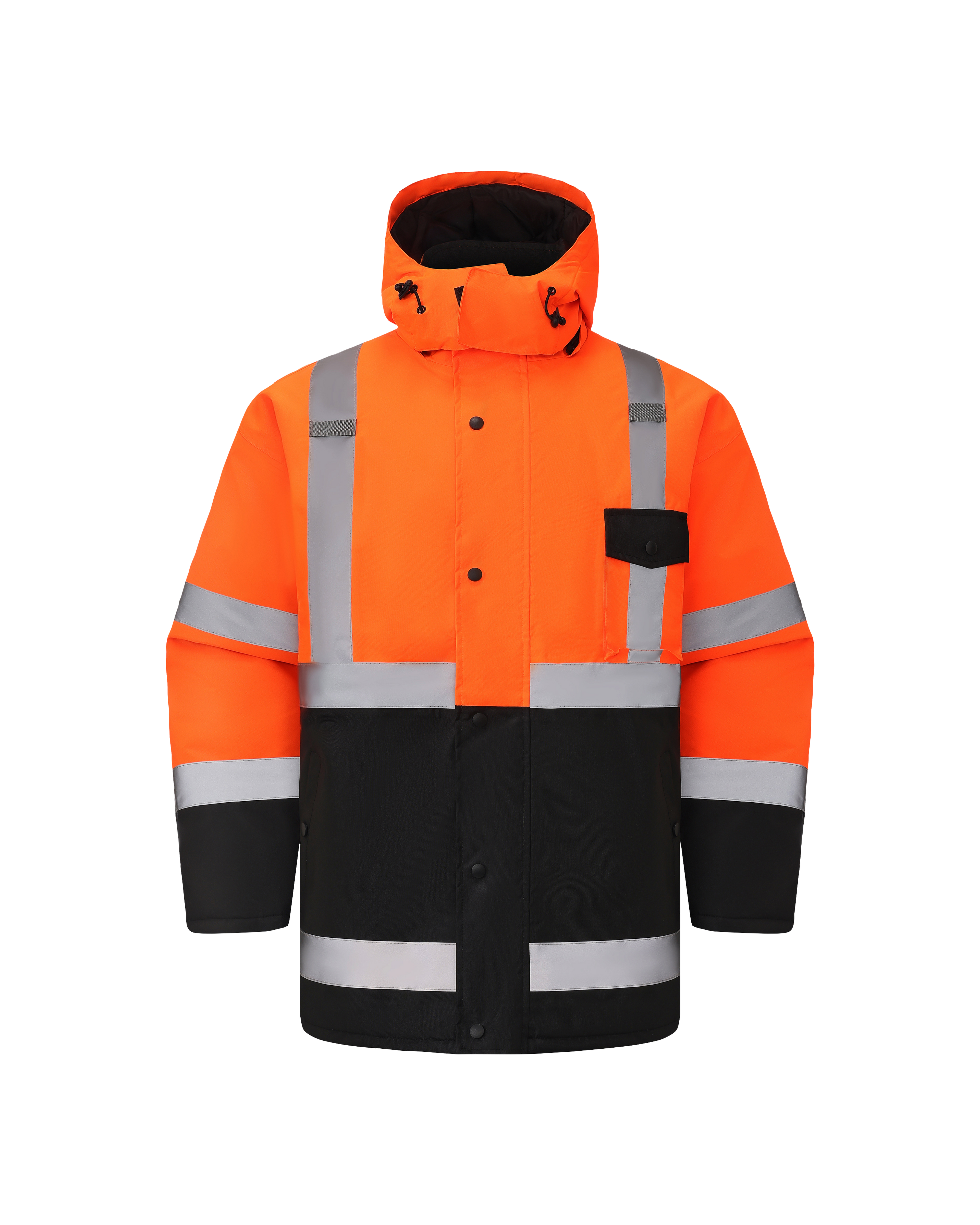 Kiwi High Visibility Hooded & Quilt Lined ANSI/ISEA 107-2020, Type R, Class 3 Two Tone Water Resistant Orange Safety Jacket [71400]