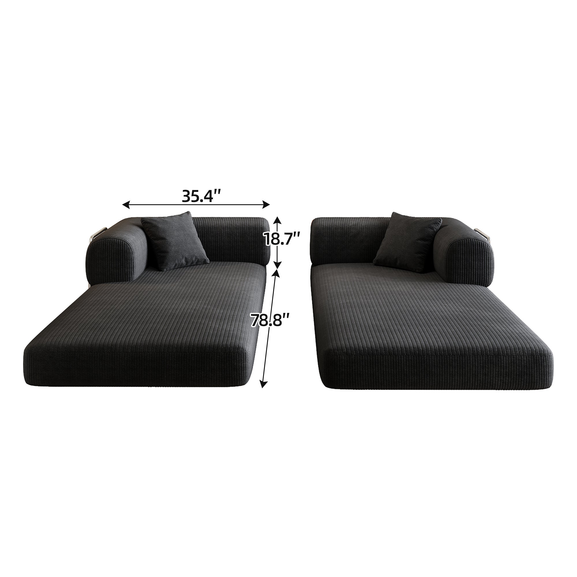 78.8' Compression Sofa,Convertible Floor Sofa Bed-with Pillow Back Support Armrest,Comfy Futon Couch Sleeper Bed,Loveseats Boneless Modular Sectional Sofa,Corduroy fabric,for Living Room,Bedroom,Black