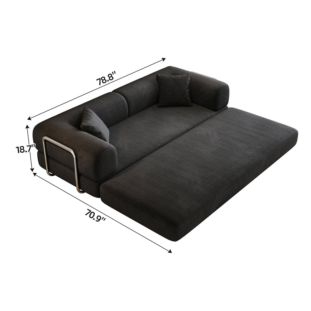 78.8' Compression Sofa,Convertible Floor Sofa Bed-with Pillow Back Support Armrest,Comfy Futon Couch Sleeper Bed,Loveseats Boneless Modular Sectional Sofa,Corduroy fabric,for Living Room,Bedroom,Black
