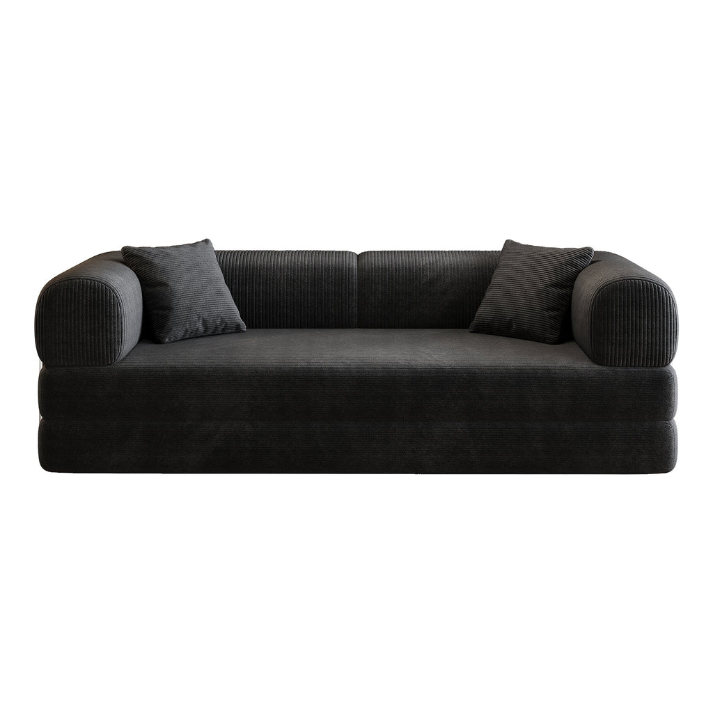 78.8' Compression Sofa,Convertible Floor Sofa Bed-with Pillow Back Support Armrest,Comfy Futon Couch Sleeper Bed,Loveseats Boneless Modular Sectional Sofa,Corduroy fabric,for Living Room,Bedroom,Black