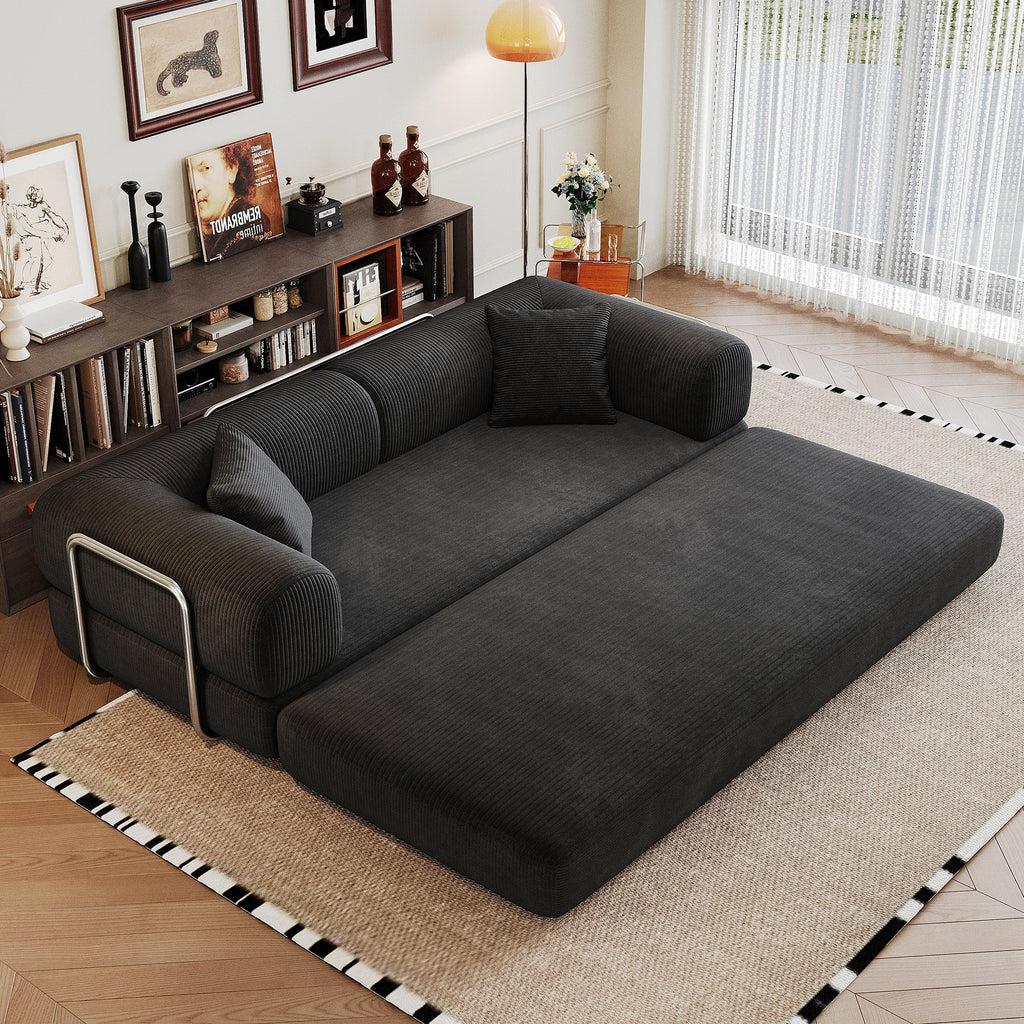 78.8' Compression Sofa,Convertible Floor Sofa Bed-with Pillow Back Support Armrest,Comfy Futon Couch Sleeper Bed,Loveseats Boneless Modular Sectional Sofa,Corduroy fabric,for Living Room,Bedroom,Black