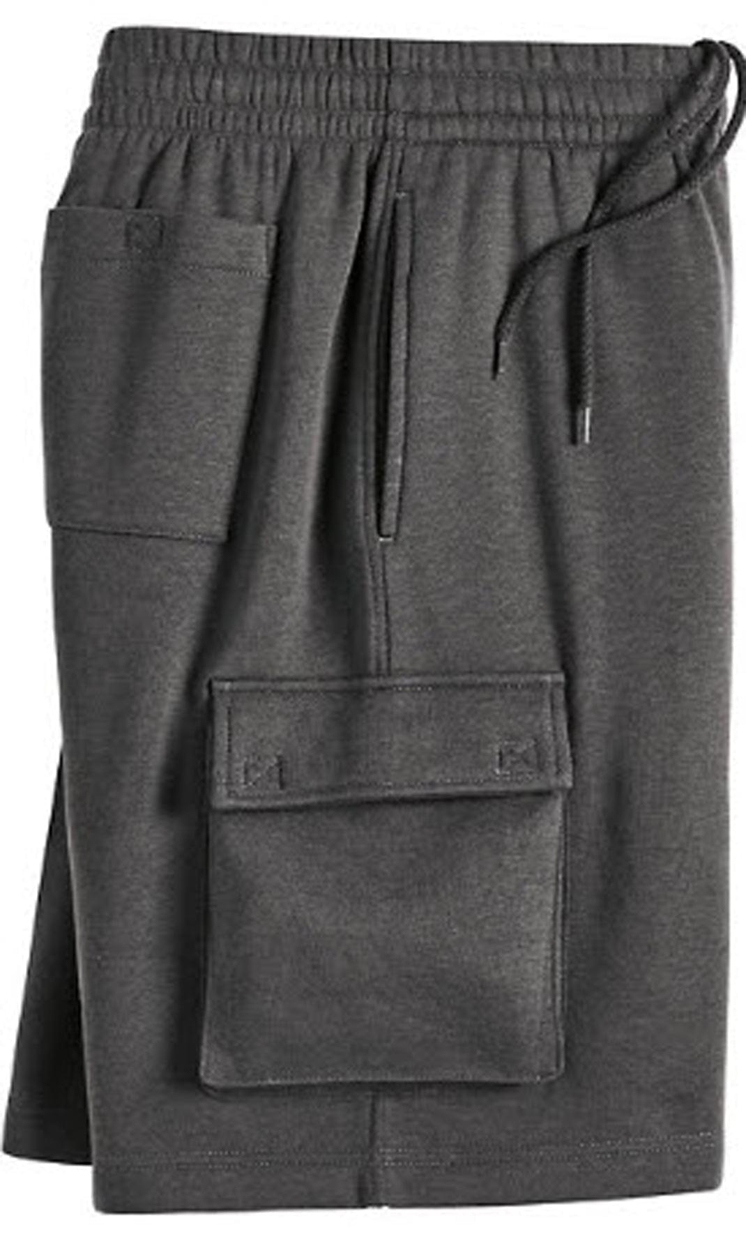 Men's Fleece Cargo Shorts — Elastic Waist Multi-Pocket Sweat Shorts