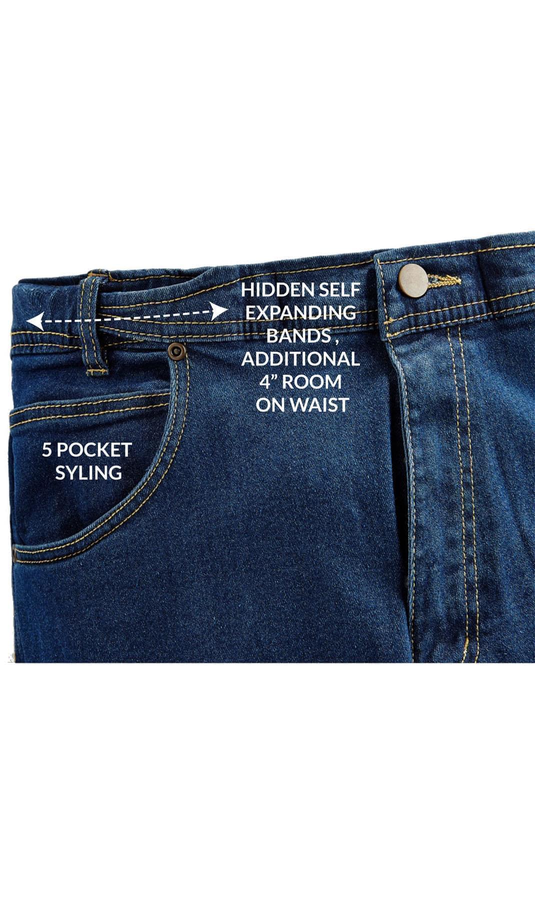 Men's Flex Waist Hidden Stretch Denim Jeans — Pull-On Easy Fit