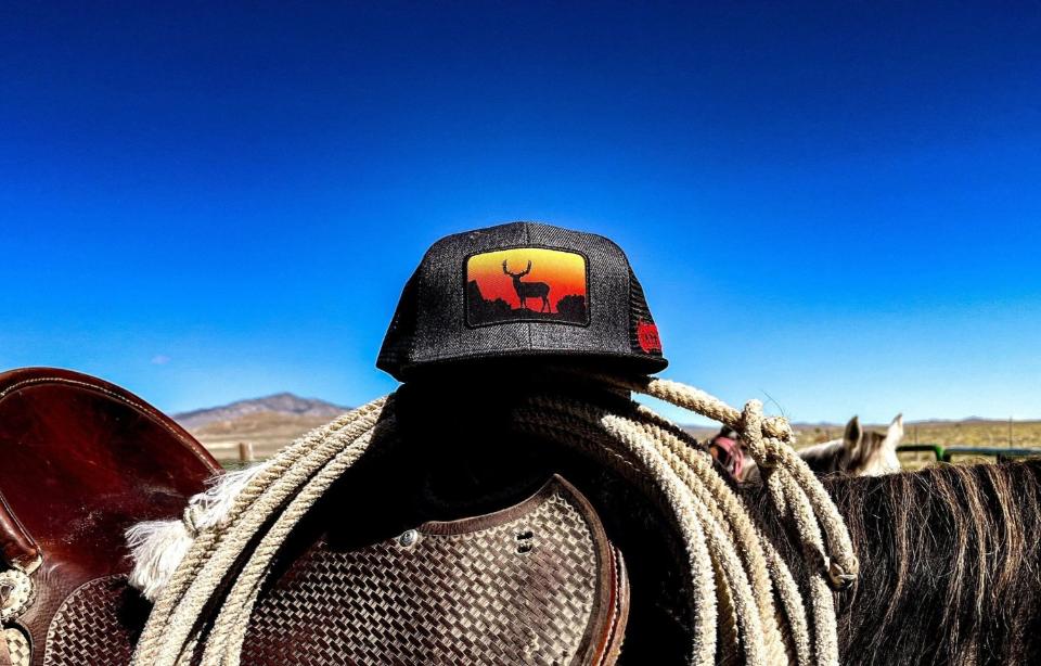 Desert Sunset Muley Edition Trucker Hat – Hand-Drawn Sunset Buck Logo | Western Hunting Hat | Westrek