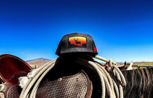 Desert Sunset Muley Edition Trucker Hat – Hand-Drawn Sunset Buck Logo | Western Hunting Hat | Westrek