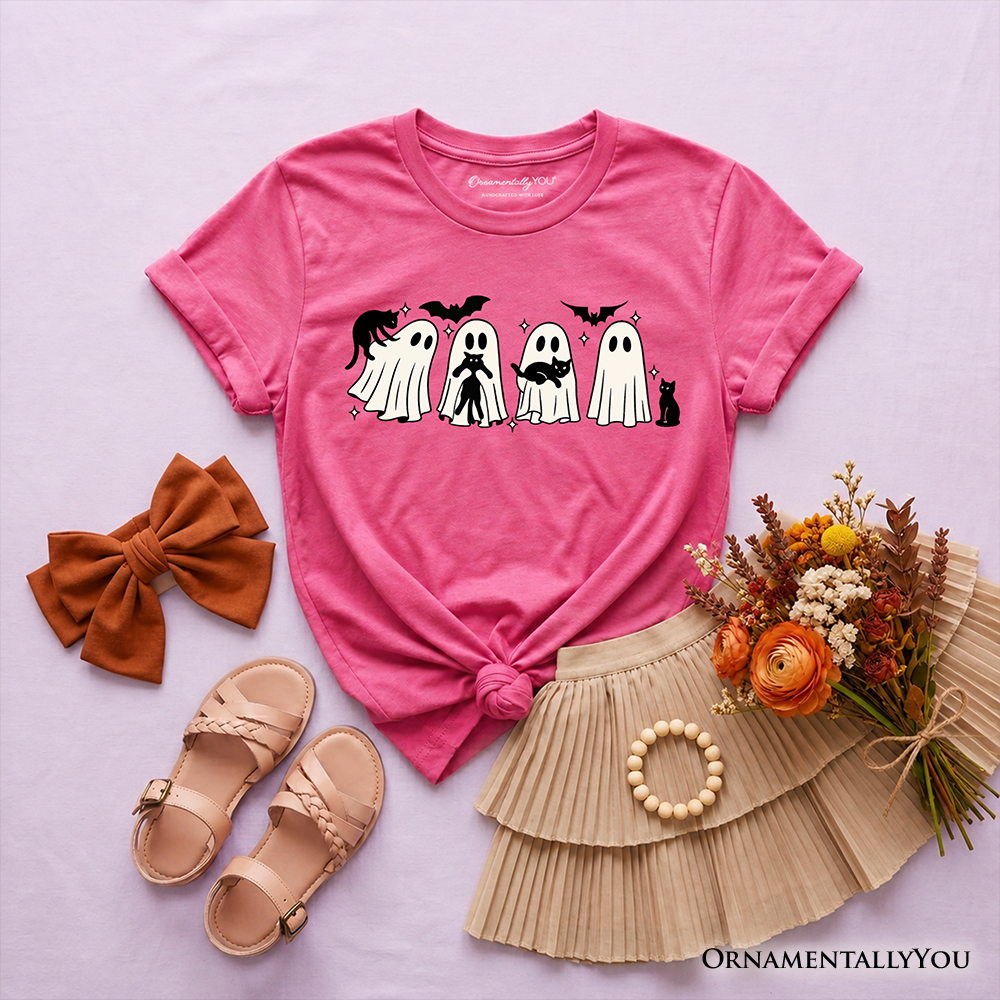 Kids Ghosts and Cats Spooky T-Shirt, Whimsical Halloween Tee for Youth