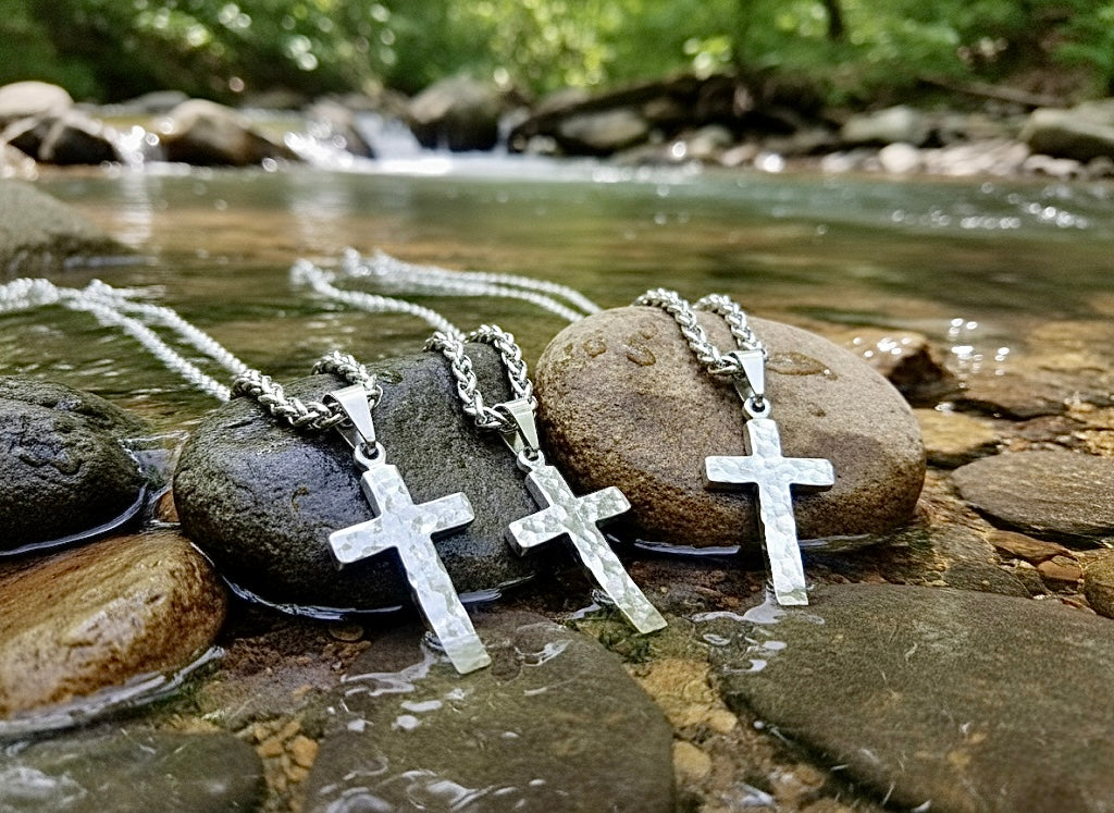 Silver cross necklace hand cut and hand hammered handmade custom pendant popular size women men man girls boys christian jewelry jewellery