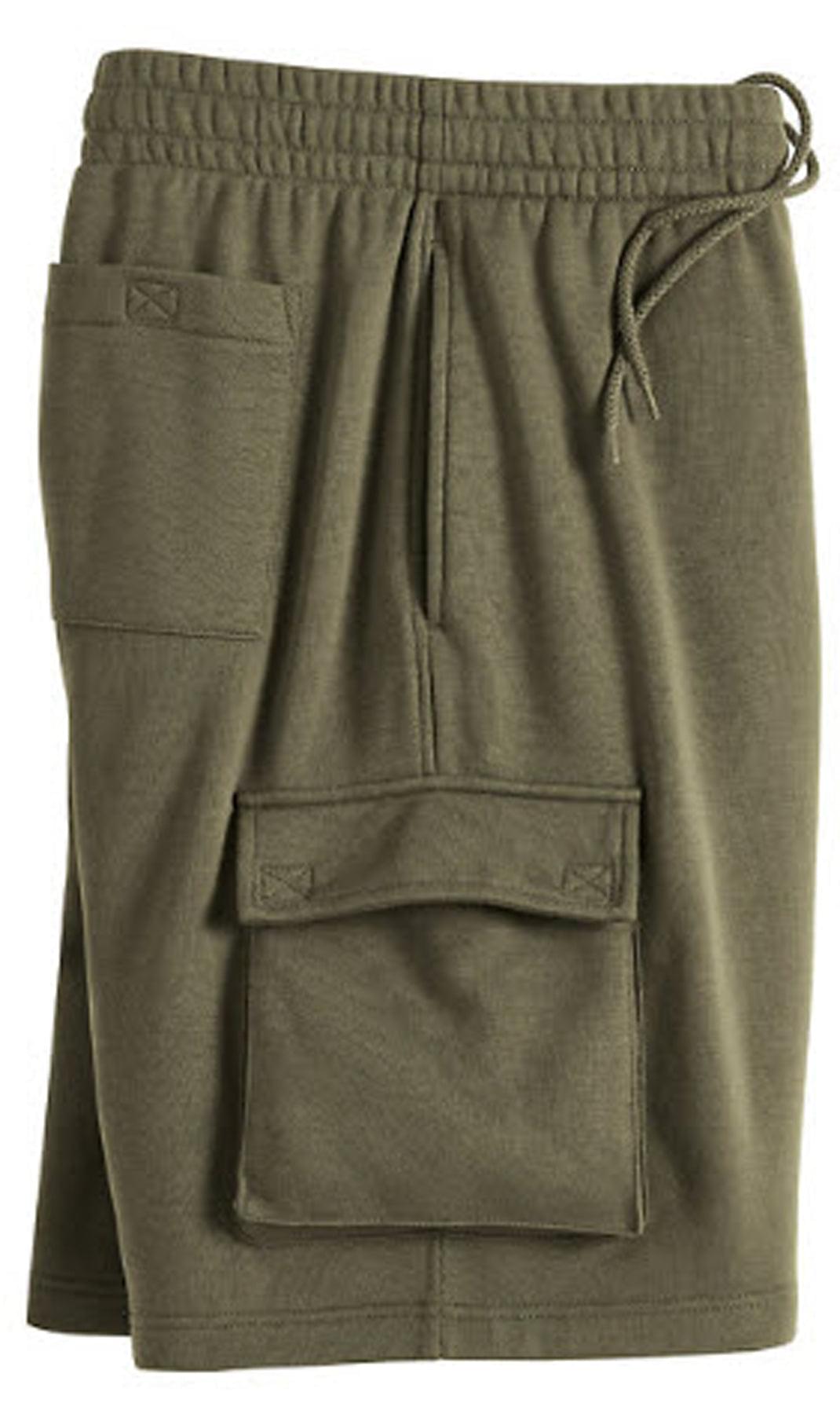 Men's Fleece Cargo Shorts — Elastic Waist Multi-Pocket Sweat Shorts