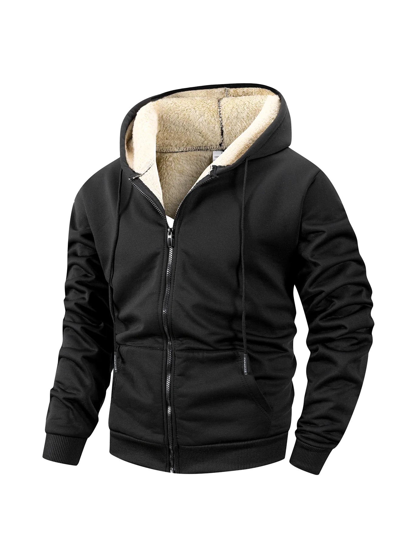 Winter Men’s Fleece Zipper Jacket – Thick Windproof Hooded Coat for Casual Wear & Outdoor Sports