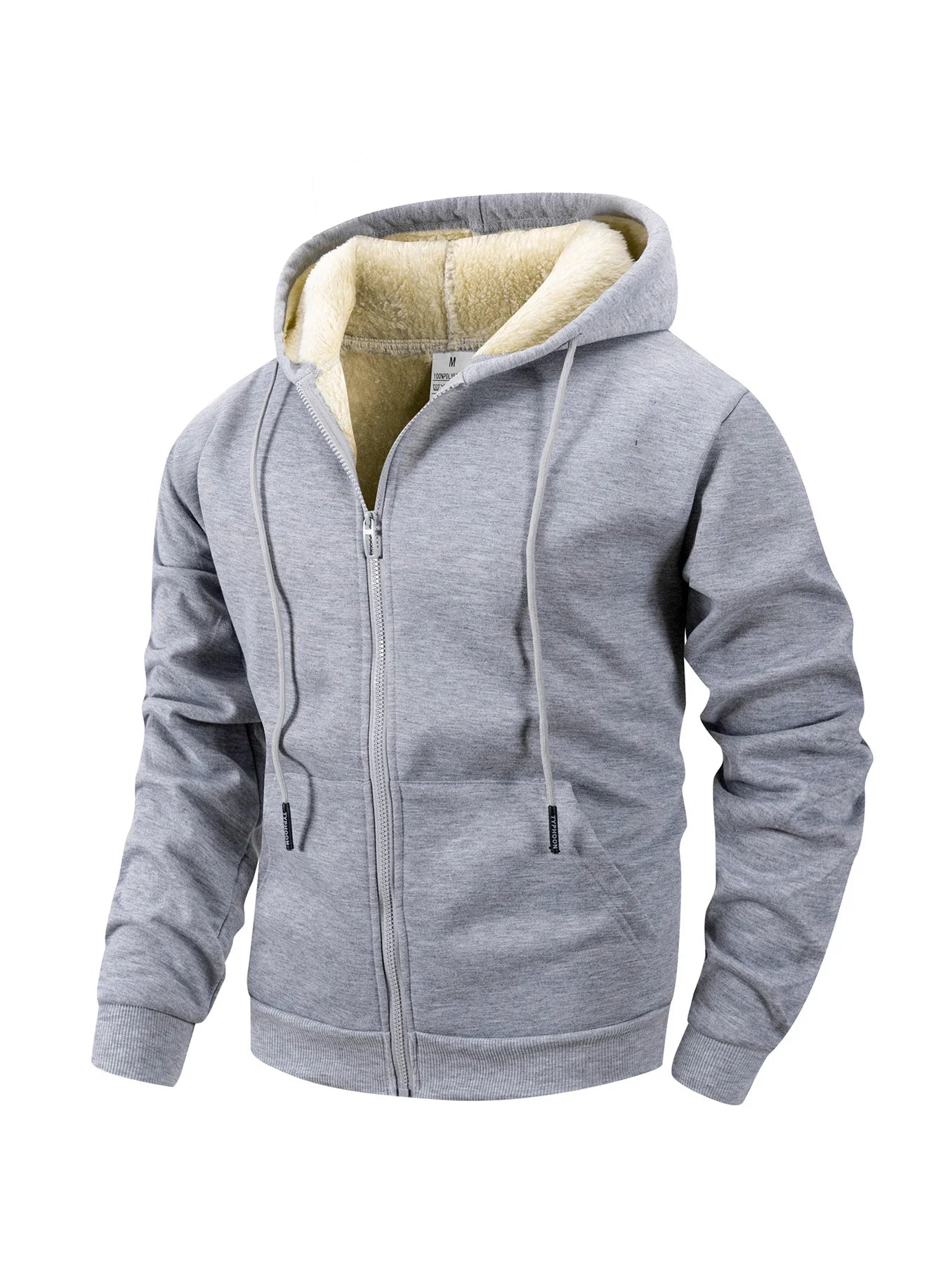 Winter Men’s Fleece Zipper Jacket – Thick Windproof Hooded Coat for Casual Wear & Outdoor Sports