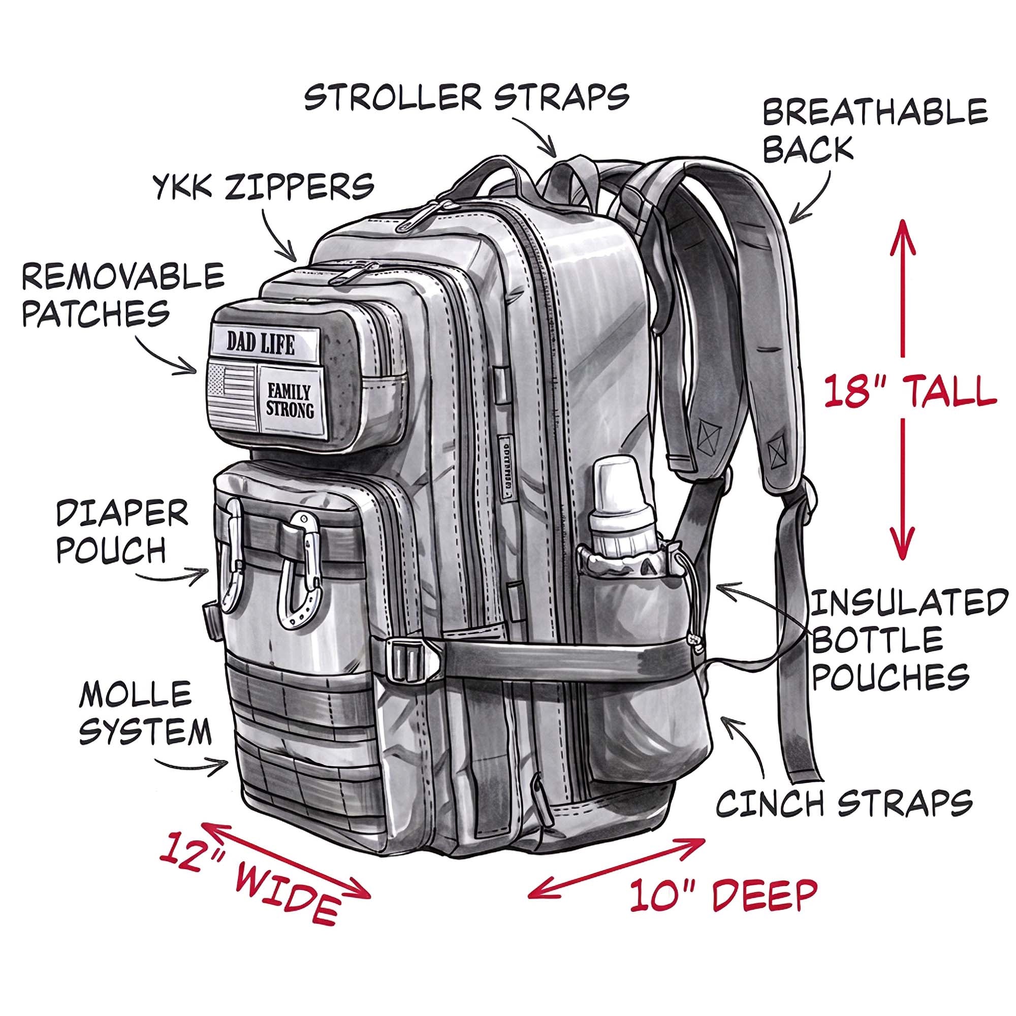 JUG 30L Dad Diaper Bag Backpack - Black