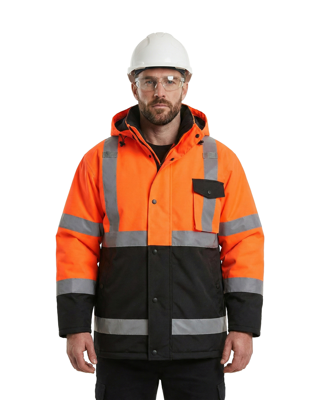 Kiwi High Visibility Hooded & Quilt Lined ANSI/ISEA 107-2020, Type R, Class 3 Two Tone Water Resistant Orange Safety Jacket [71400]