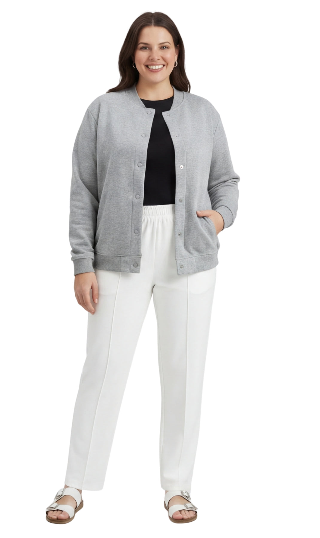 Women's Snap Up Jacket with Stand Collar and Patch Pockets