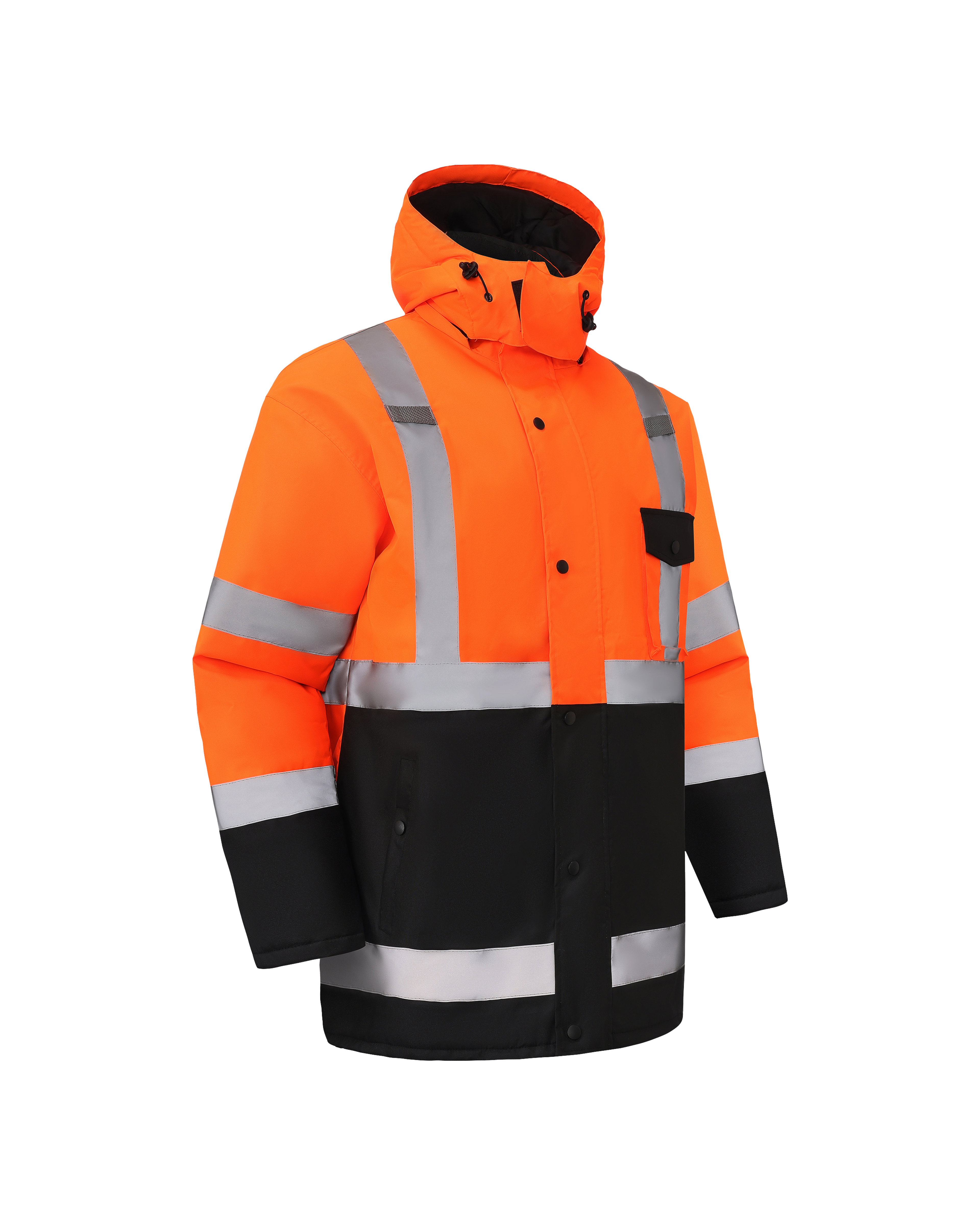 Kiwi High Visibility Hooded & Quilt Lined ANSI/ISEA 107-2020, Type R, Class 3 Two Tone Water Resistant Orange Safety Jacket [71400]