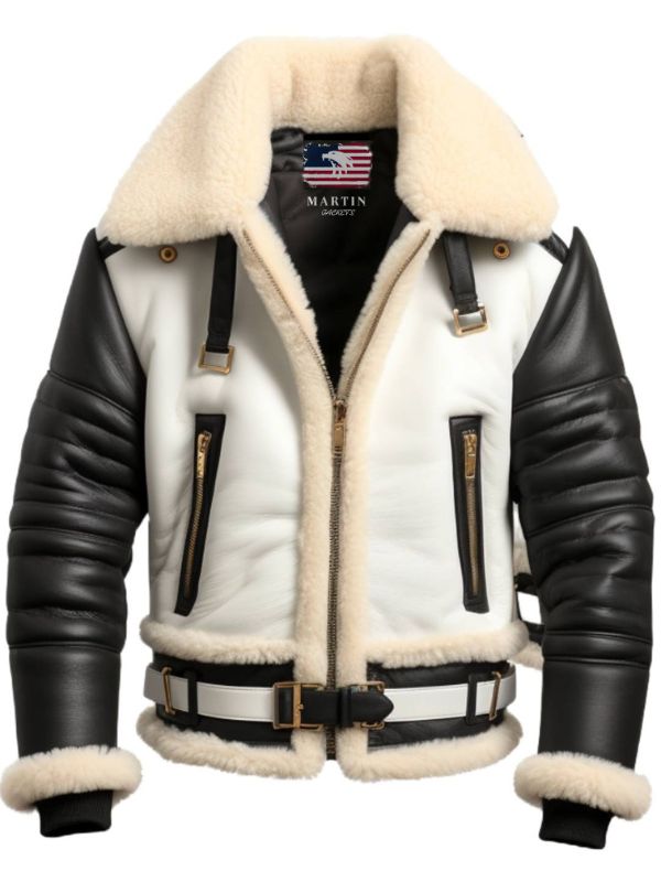 Men’s Aviator B3 Bomber Leather Jacket – Black &amp; White