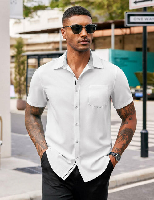 COOFANDY Men's Short Sleeve Button Up Shirt White Size M