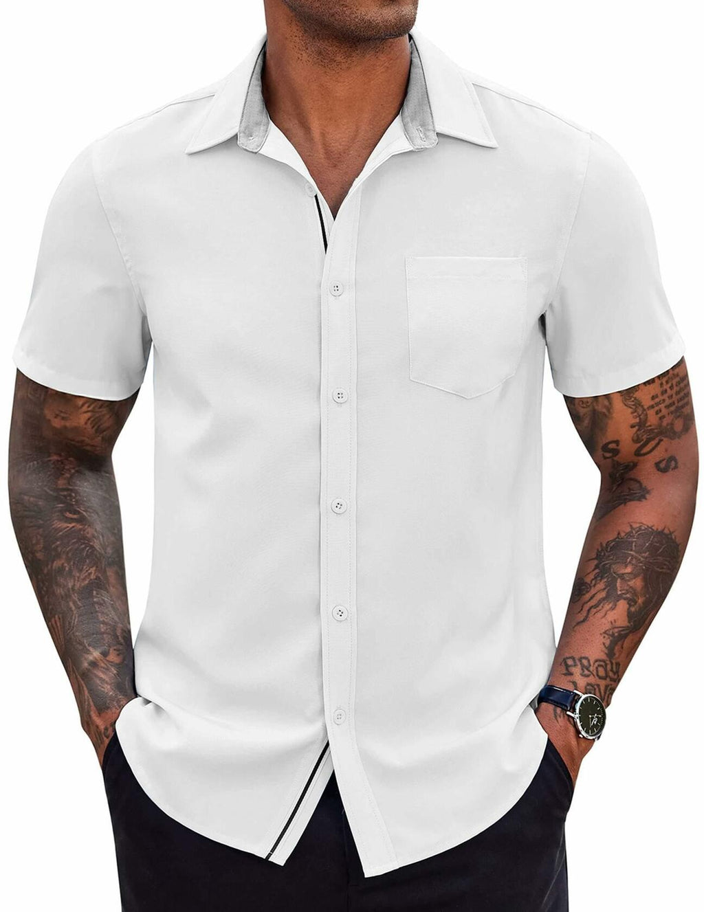COOFANDY Men's Short Sleeve Button Up Shirt White Size M