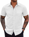 COOFANDY Men's Short Sleeve Button Up Shirt White Size M