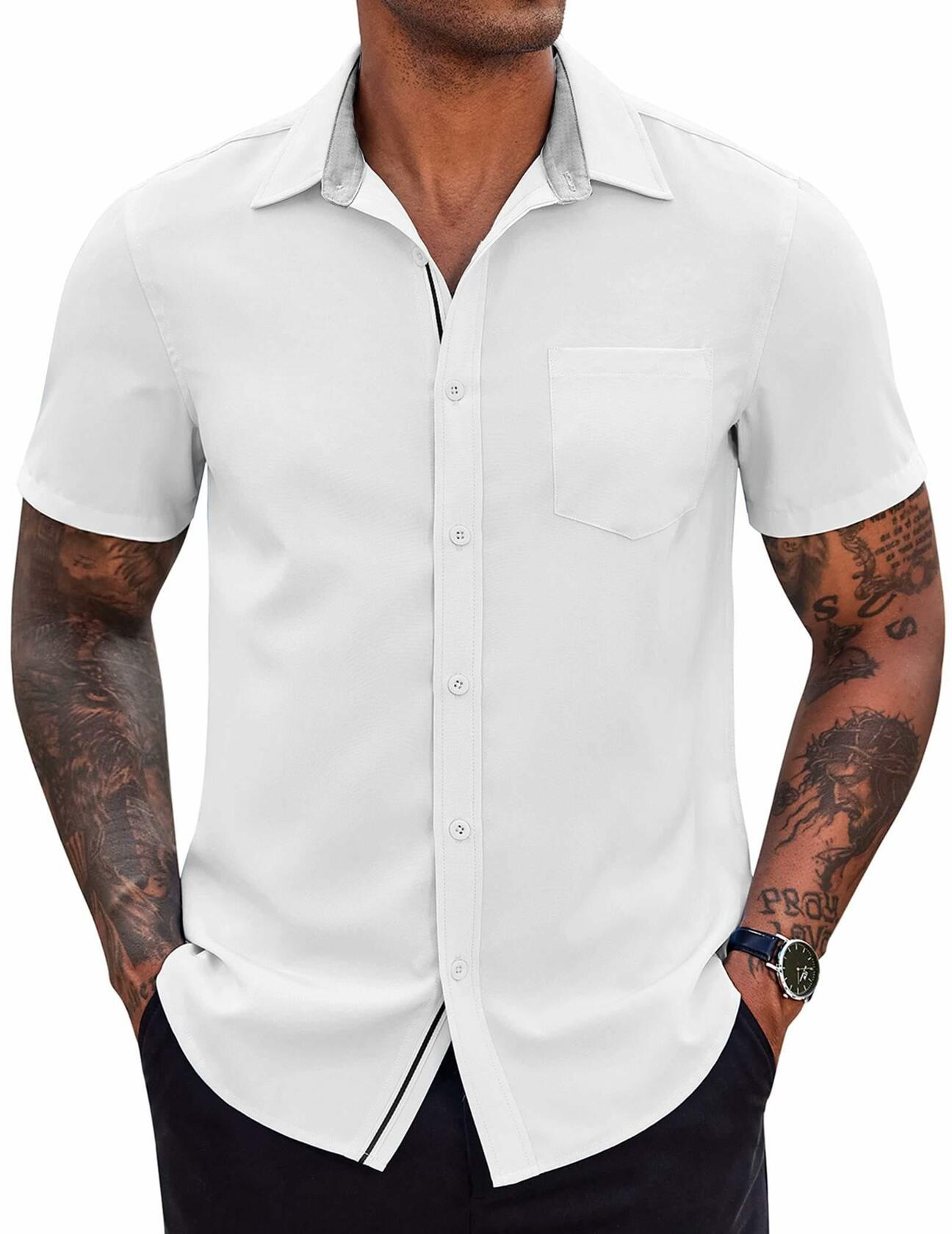 COOFANDY Men's Short Sleeve Button Up Shirt White Size M