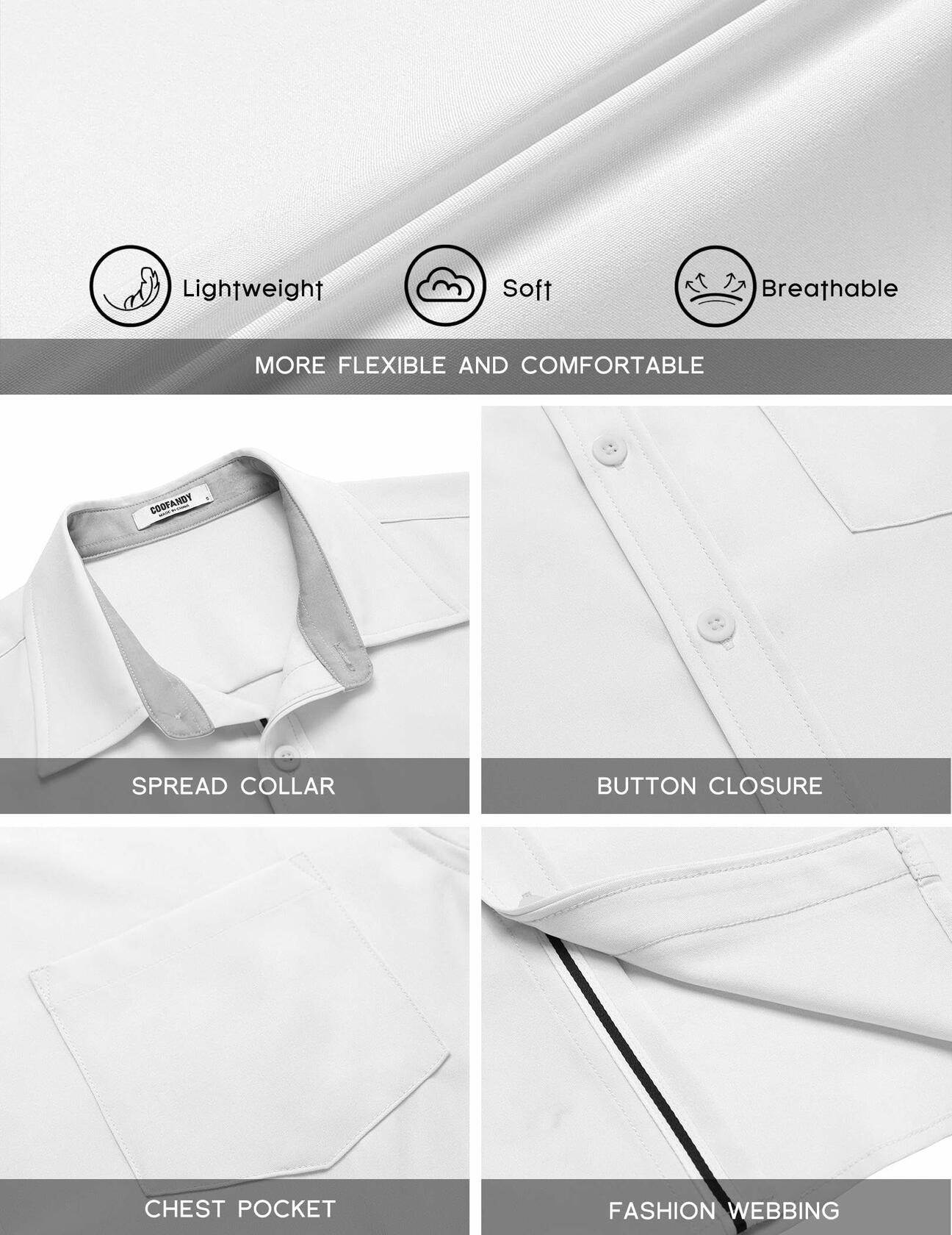 COOFANDY Men's Short Sleeve Button Up Shirt White Size M