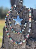 Sterling Silver Pastel Bead and Chunky Star Necklace Jewelry Stack Bundle